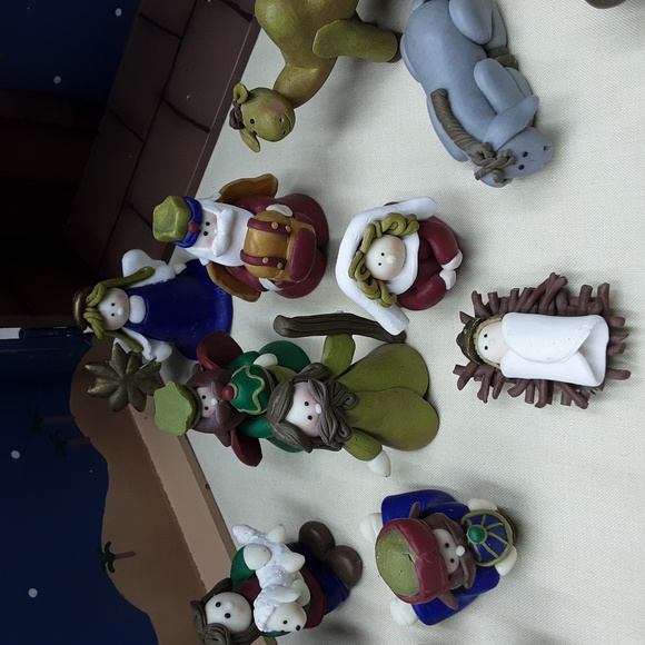 21 Piece Polermer Clay Nativity Manger Camels Sheep Wise Men - Picture 4 of 12